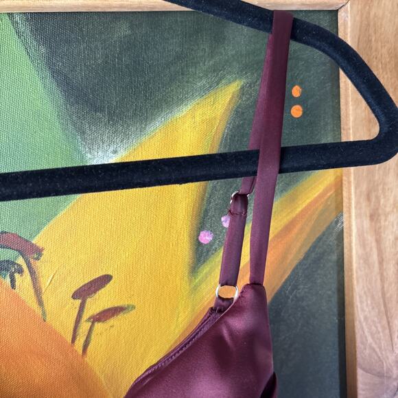 Anthropology Revelry Skye Maroon Midi Size 10 Cowl neck Satin Fitted Slip Dress - Picture 4 of 13